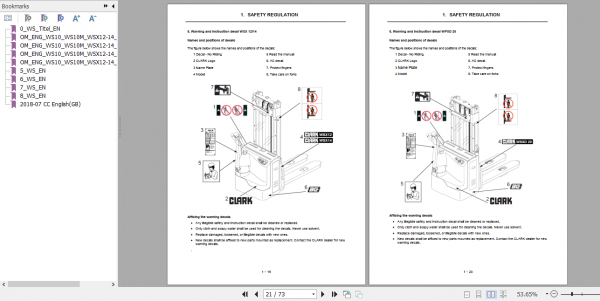 Clark Forklift WS10M WSXD20 PSX16 Operator Manual 4579810 2