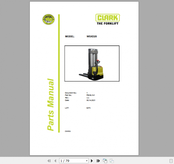 Clark Forklift WSXD20 Parts Manual PB EU141 11f52d615adef2af2