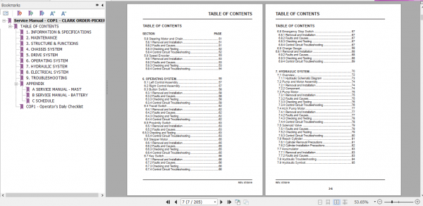 Clark Order Picker COP1 Service Manual SM 1600 2