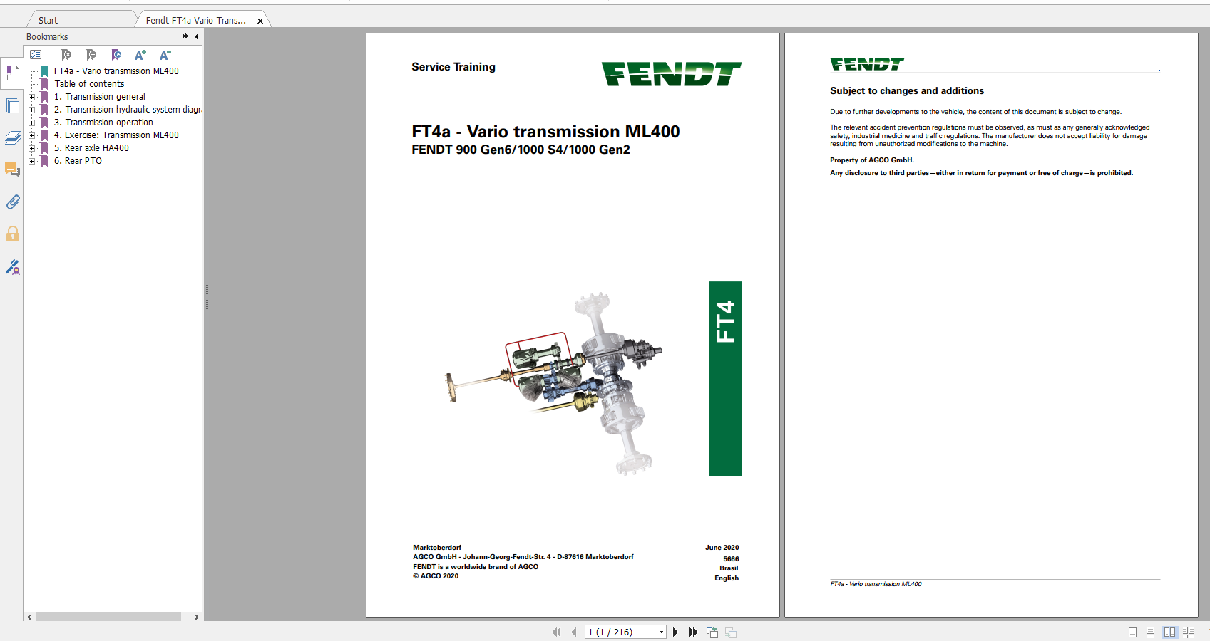 Fendt FT4a Vario Transmission ML400 06.2020 Service Training Manual 2