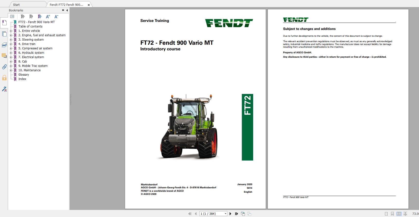 Fendt FT72 Fendt 900 Vario Mt01.2020 Service Training Manual 1