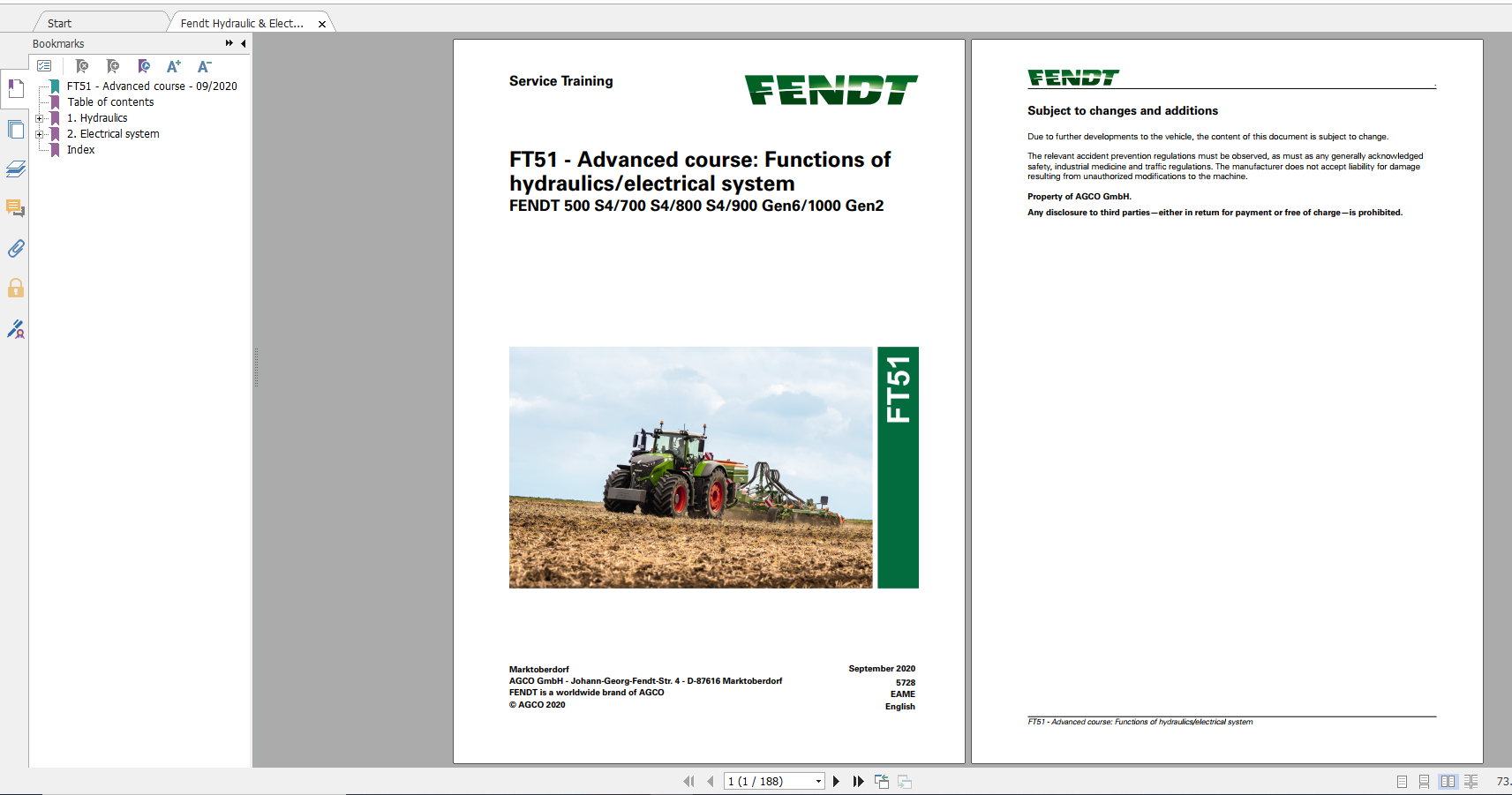 Fendt Hydraulic Electrical System Ft51 10.2020 EAME Service Training Manual 2