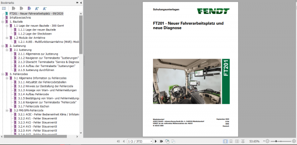 Fendt Tractor FT201 New Drivers Workplace New Diagnostics Service Training Manual German 1