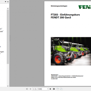 Fendt Tractor FT203 200 Gen2 Introductory Course Service Training Manual German 1