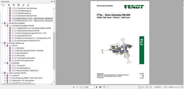 Fendt Tractor FT4 Vario Transmission ML400 Service Training Manual German 1