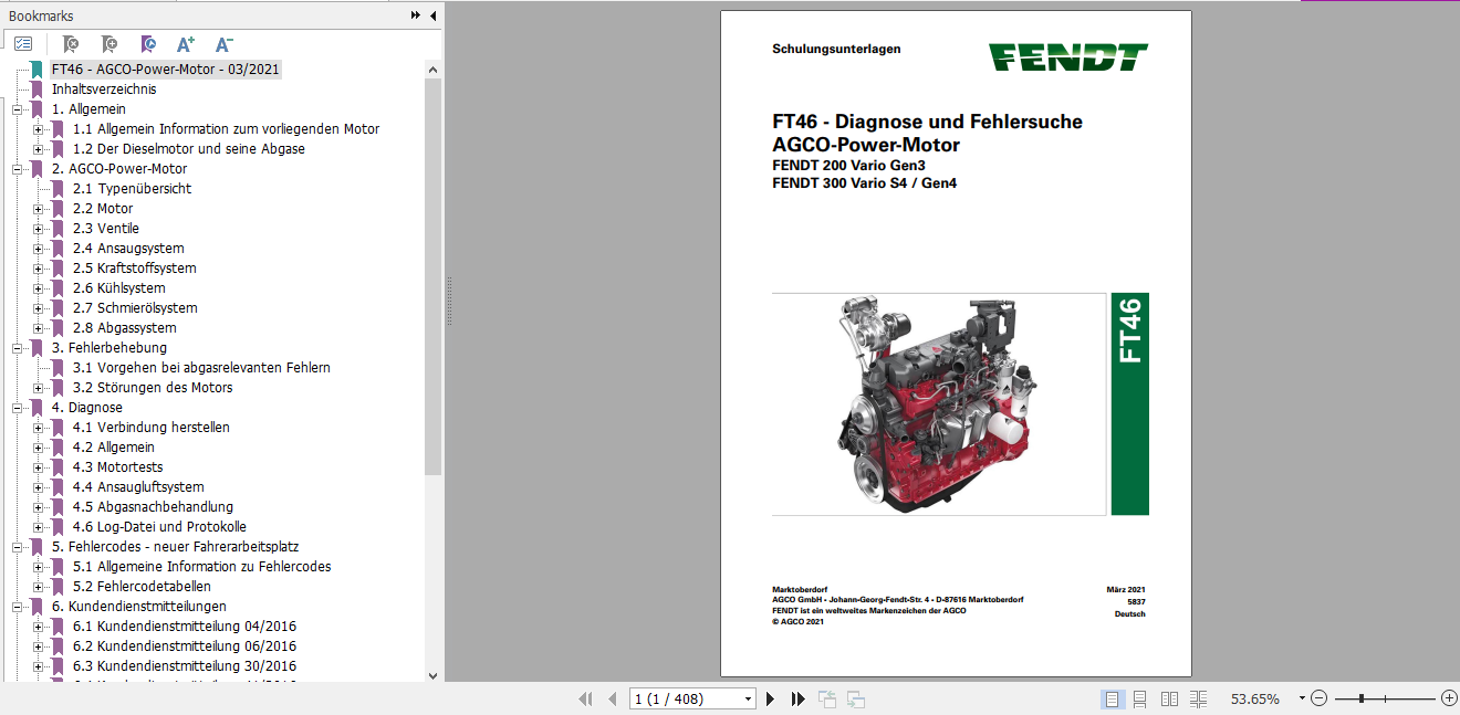 Fendt Tractor FT46 Diagnostic Troubleshooting Service Training Manual German 1