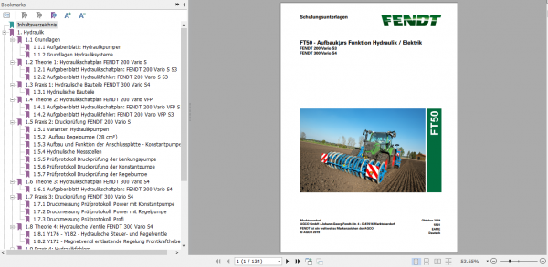 Fendt Tractor FT50 Function of Hydraulic Electrical System Service Training Manual German 1
