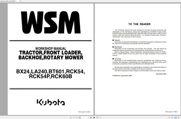 Kubota B24 LA240 BT601 RCK54 RCK54P RCK60B Workshop Manual EN 1