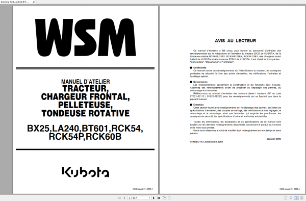 Kubota B24 LA240 BT601 RCK54 RCK54P RCK60B Workshop Manual FR 1
