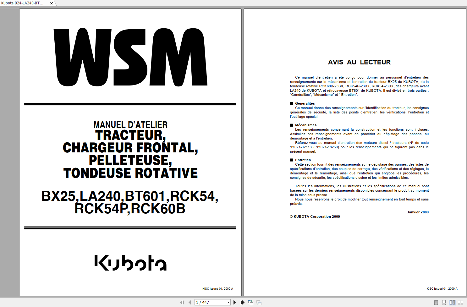 Kubota B24 LA240 BT601 RCK54 RCK54P RCK60B Workshop Manual FR 1