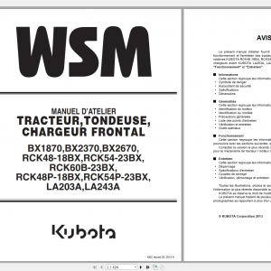 Kubota BX1870 2370 2670 RCK48 54 60 48P 54P18BX23BX LA203A 243A Workshop Manual FR 1