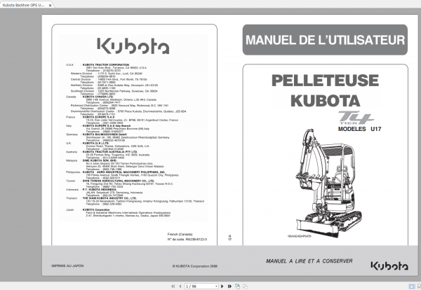 Kubota Backhoe OPS U17 User Manual FR 1
