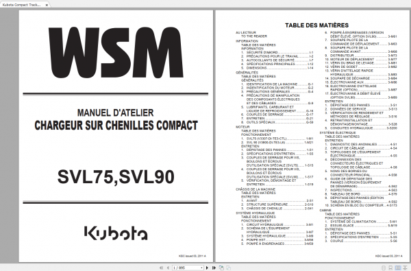Kubota Compact Track Loader SVL75 SVL90 Workshop Manual FR 1