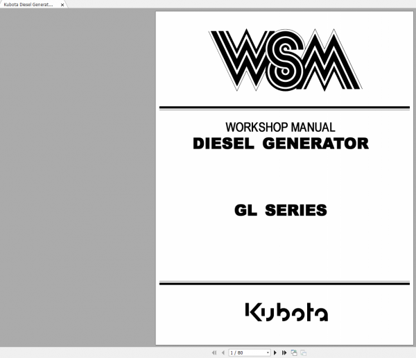 Kubota Diesel Generator GL Series Workshop Manual EN 1
