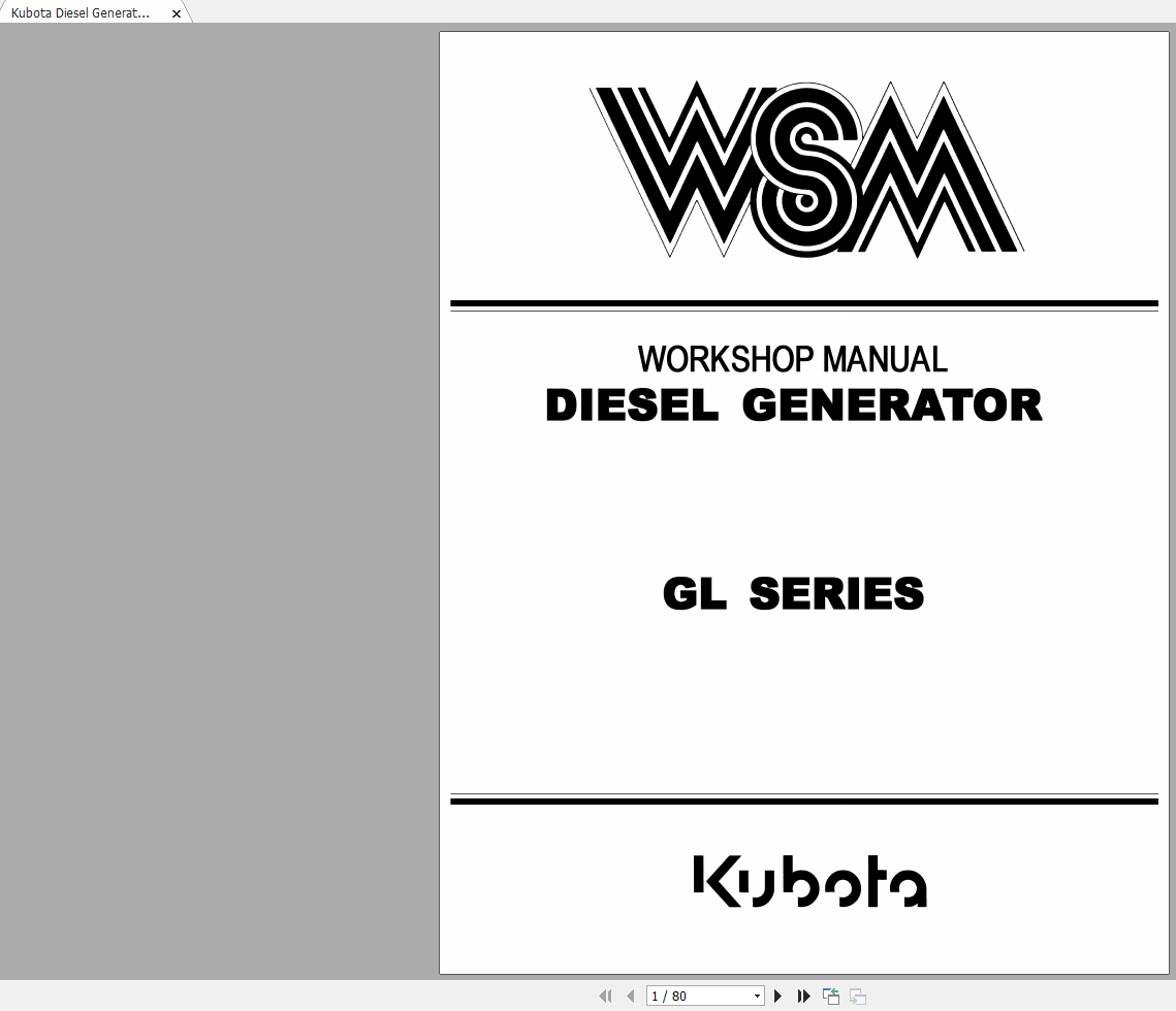 Kubota Diesel Generator GL Series Workshop Manual EN 1