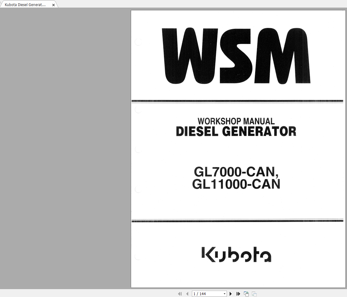 Kubota Diesel Generator GL7000 CAN GL11000 CAN Workshop Manual 1