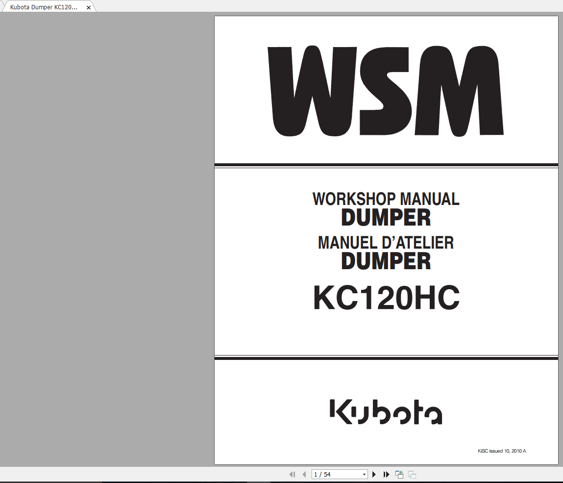 Kubota Dumper KC120 Workshop Manual EN FR 1
