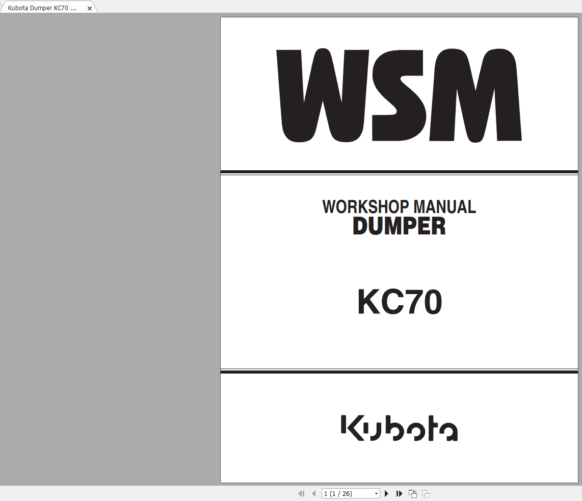 Kubota Dumper KC70 Workshop Manual EN 1