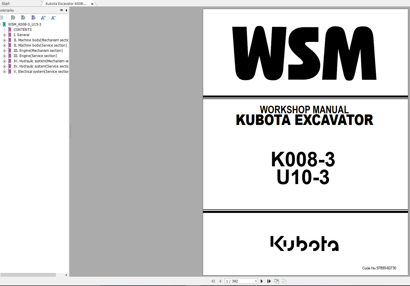 Kubota Excavator K008 3 U10 3 Workshop Manual 1