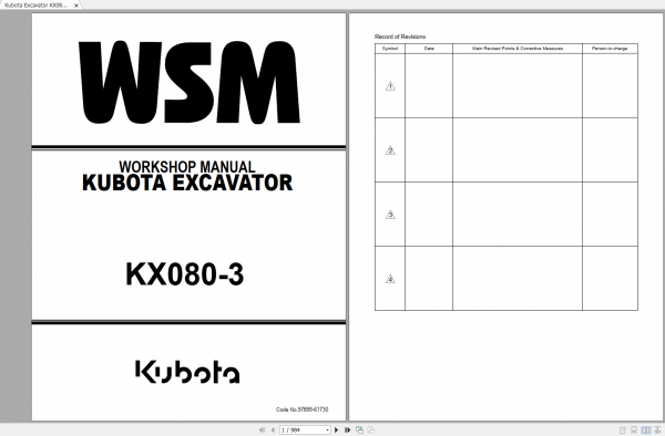 Kubota Excavator KX080 3 Workshop Manual EN 1