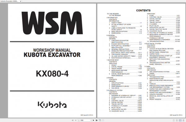 Kubota Excavator KX080 4 Workshop Manual EN 1