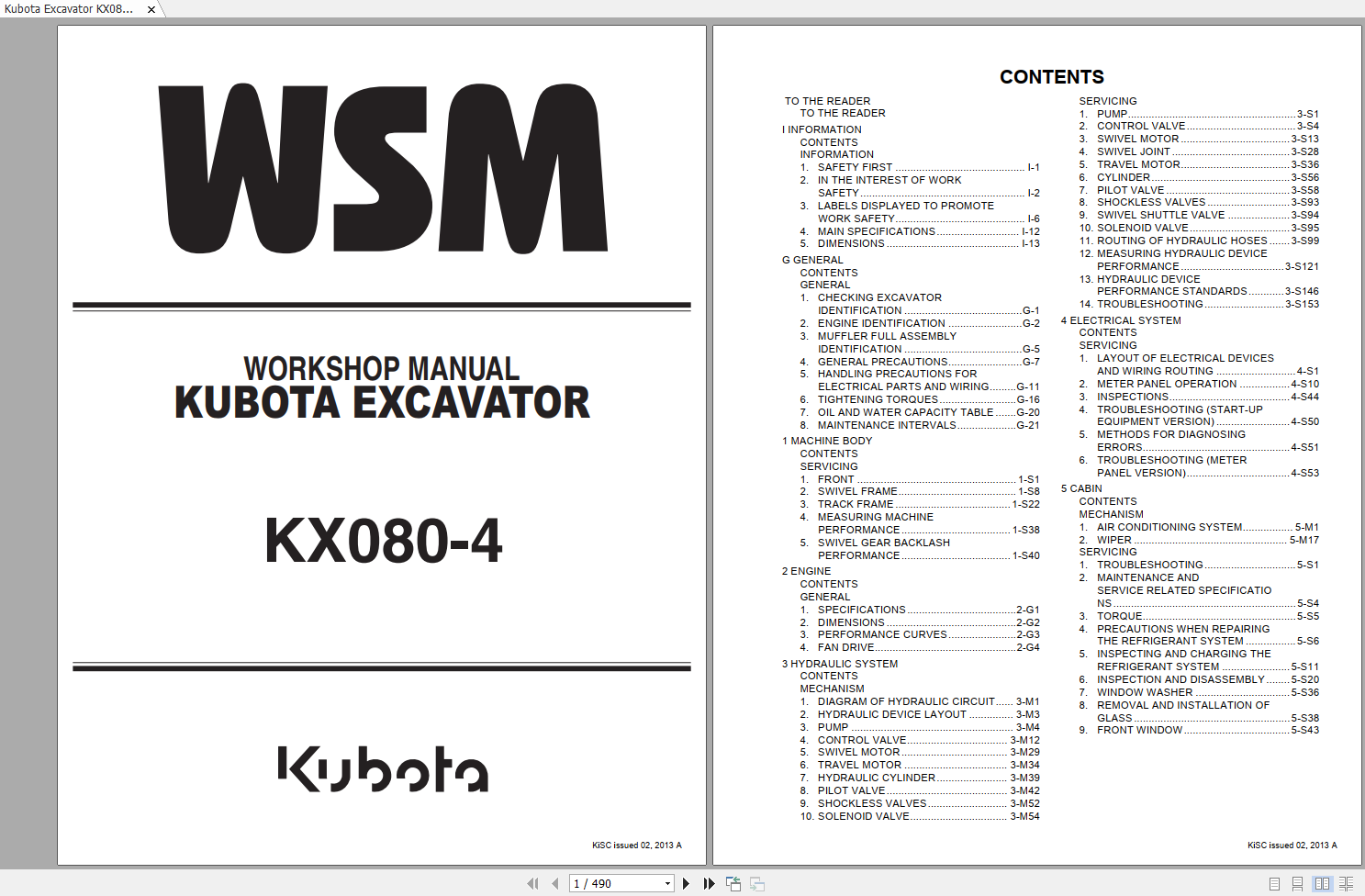 Kubota Excavator KX080 4 Workshop Manual EN 1