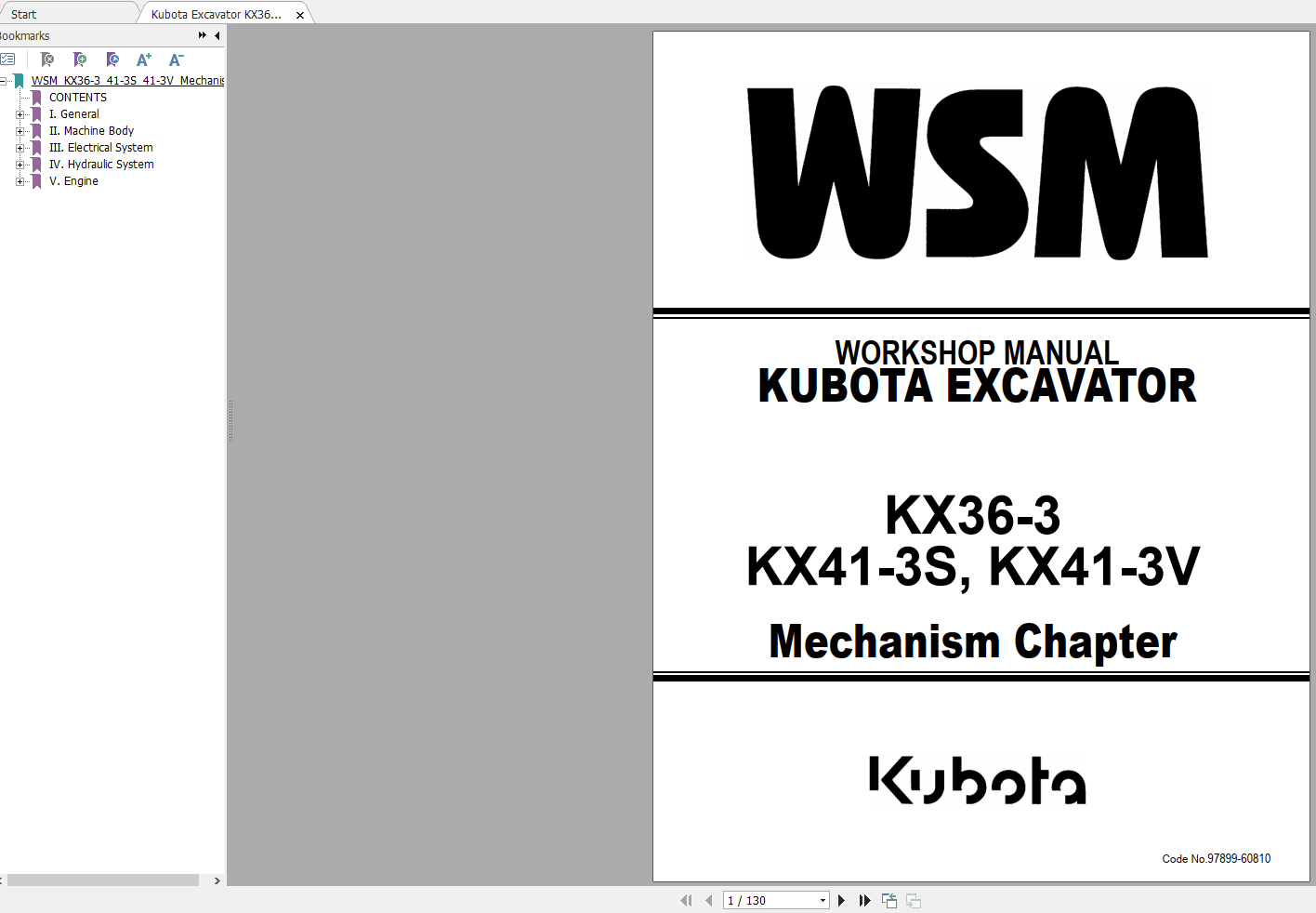 Kubota Excavator KX36 3 KX41 3S KX41 3V Mechanism Chapter Workshop Manual 1