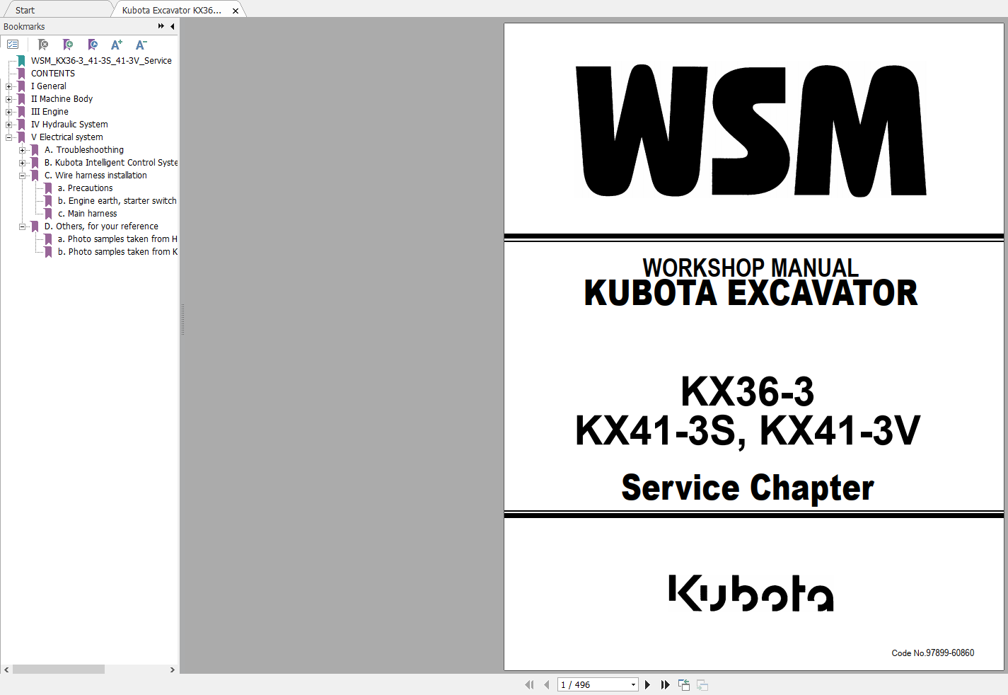 Kubota Excavator KX36 3 KX41 3S KX41 3V Service Chapter Workshop Manual 1