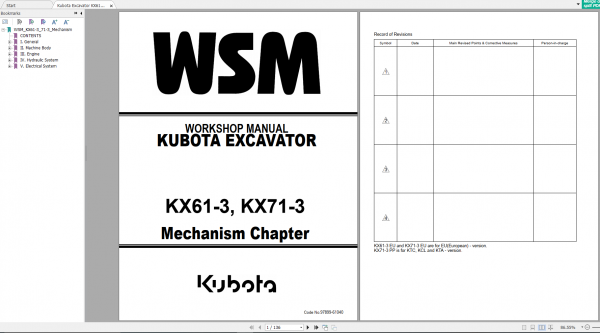 Kubota Excavator KX61 3 KX71 3 Mechanism Chapter Workshop Manual 1