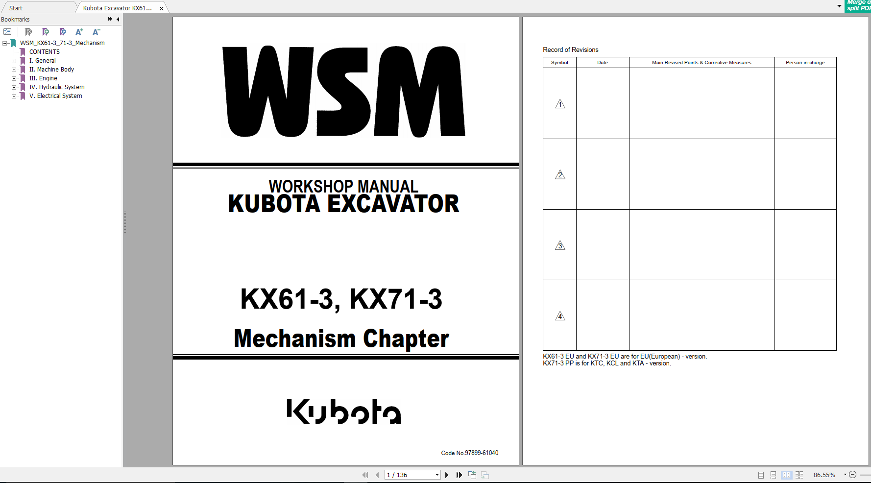 Kubota Excavator KX61 3 KX71 3 Mechanism Chapter Workshop Manual 1