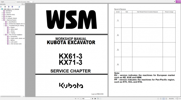Kubota Excavator KX61 3 KX71 3 Service Chapter Workshop Manual EN 1