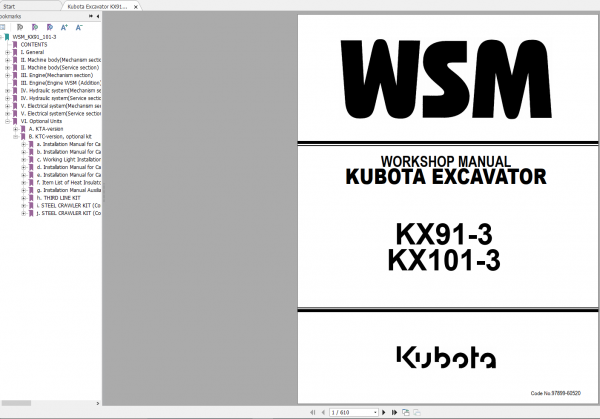 Kubota Excavator KX91 3 KX101 3 Workshop Manual EN 1
