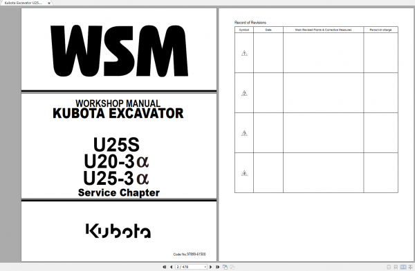 Kubota Excavator U25S U20 3a U25 3a Service Chapter Workshop Manual 1