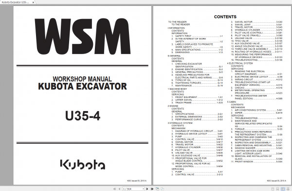 Kubota Excavator U35 4 Workshop Manual EN 1