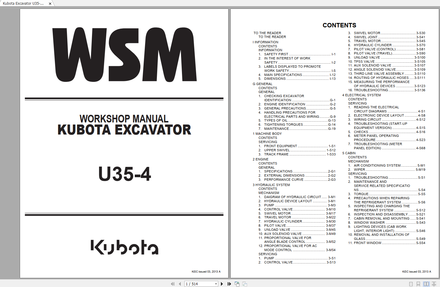 Kubota Excavator U35 4 Workshop Manual EN 1