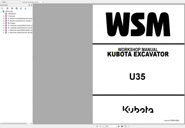 Kubota Excavator U35 Workshop Manual EN 1