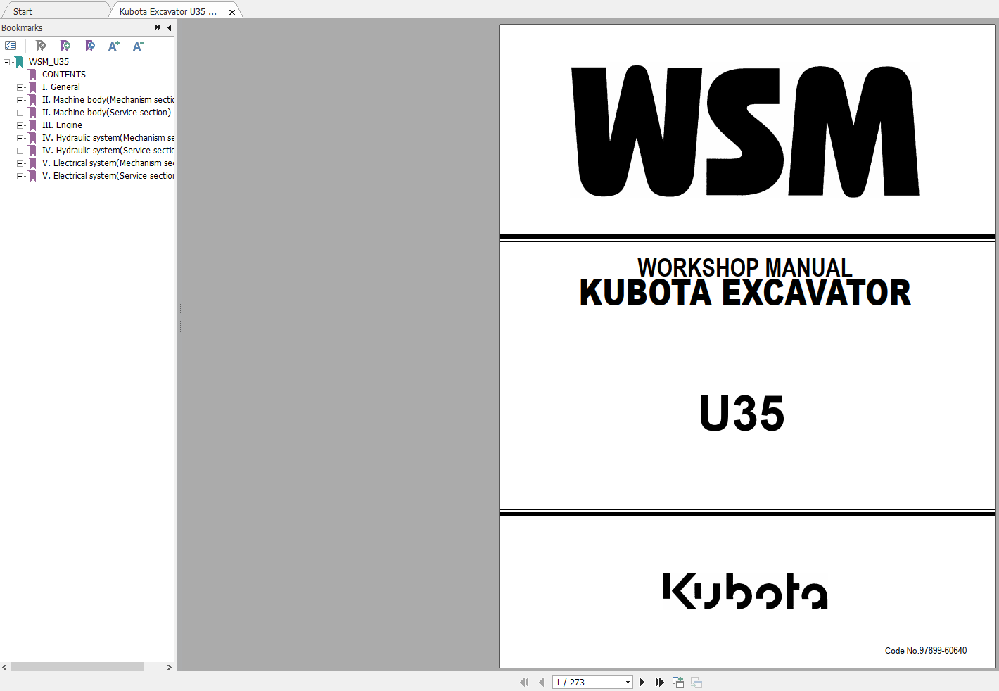 Kubota Excavator U35 Workshop Manual EN 1