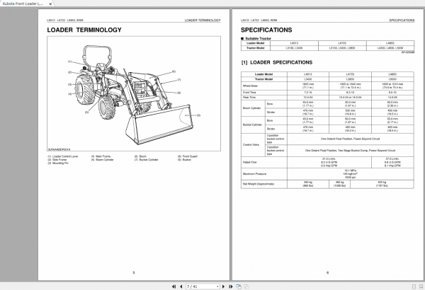 Kubota Front Loader LA513 LA723 LA853 Workshop Manual EN 2