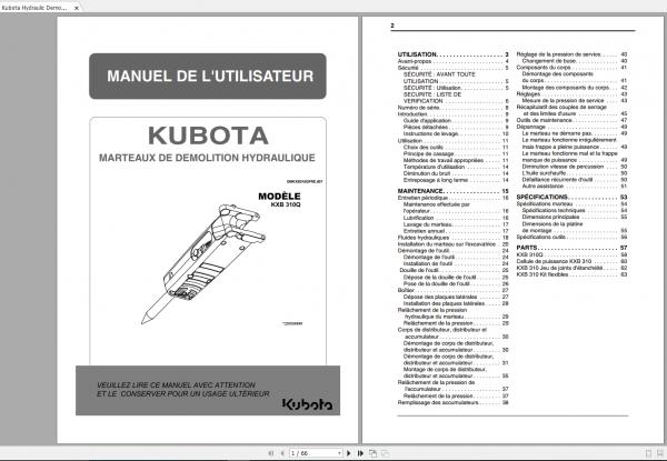 Kubota Hydraulic Demolition Hammers KXB310Q User Manual 1
