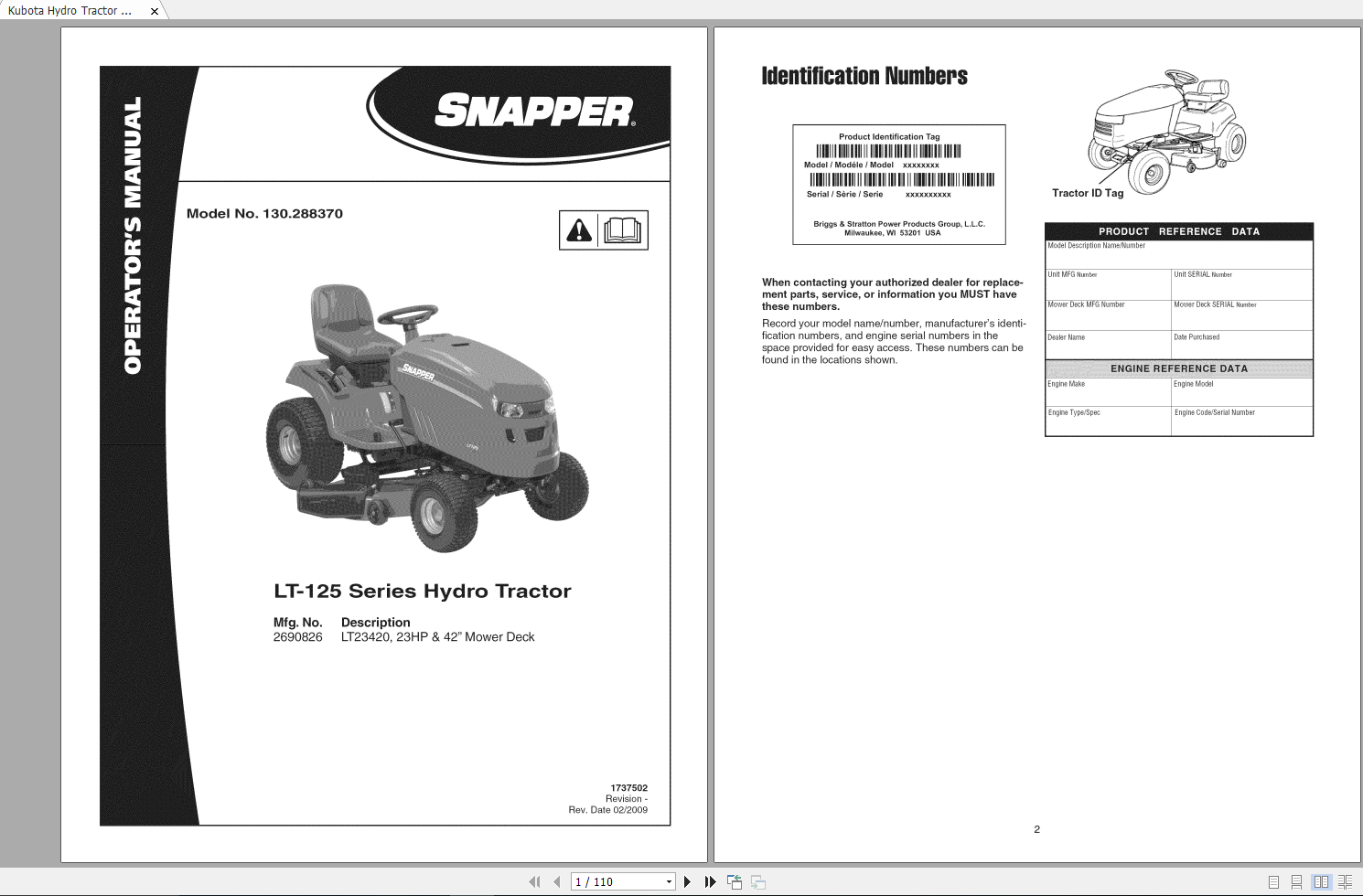 Kubota Hydro Tractor LT 125 Series Operators Manual 1