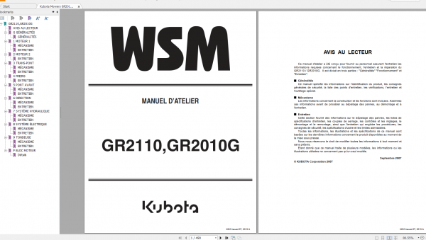 Kubota Mowers GR2010G GR2110 Workshop Manual FR 1