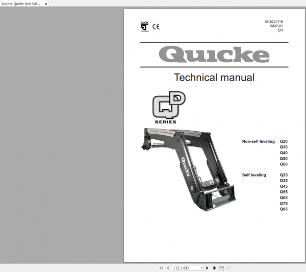 Kubota Quicke Non Self Leveling Q20 Q85 Technical Manual 1