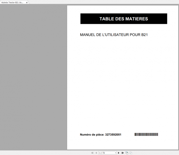 Kubota Tractor B21 Users Manual FR 1