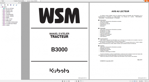 Kubota Tractor B3000 Workshop Manual ENFR 2