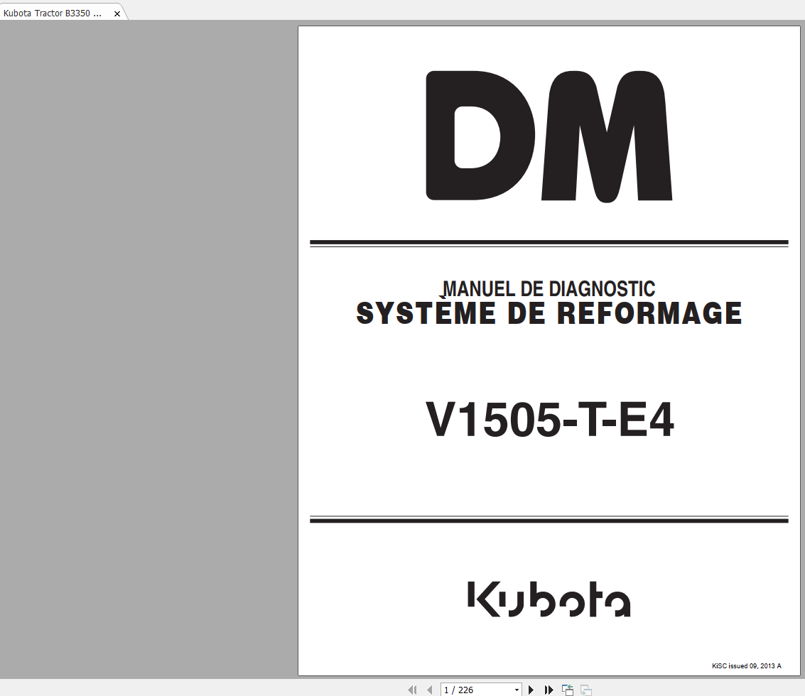 Kubota Tractor B3350 V1505 T E4 Diagnosis Manual FR 1