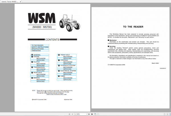 Kubota Tractor M4900 M5700 Workshop Manual 1