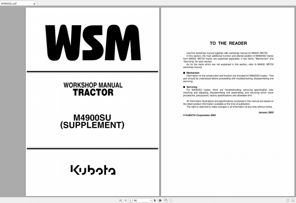 Kubota Tractor M4900 M5700 Workshop Manual 2