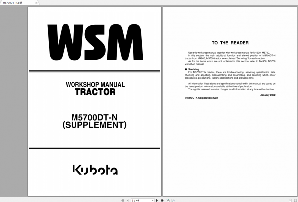 Kubota Tractor M4900 M5700 Workshop Manual 3