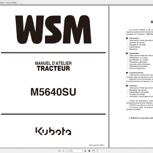 Kubota Tractor M5640SU Workshop Manual ENFR 1