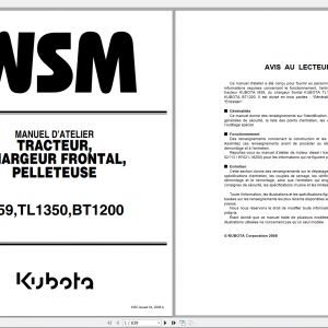 Kubota Tractor M59 TL1350 BT1200 Workshop Manual FR 1